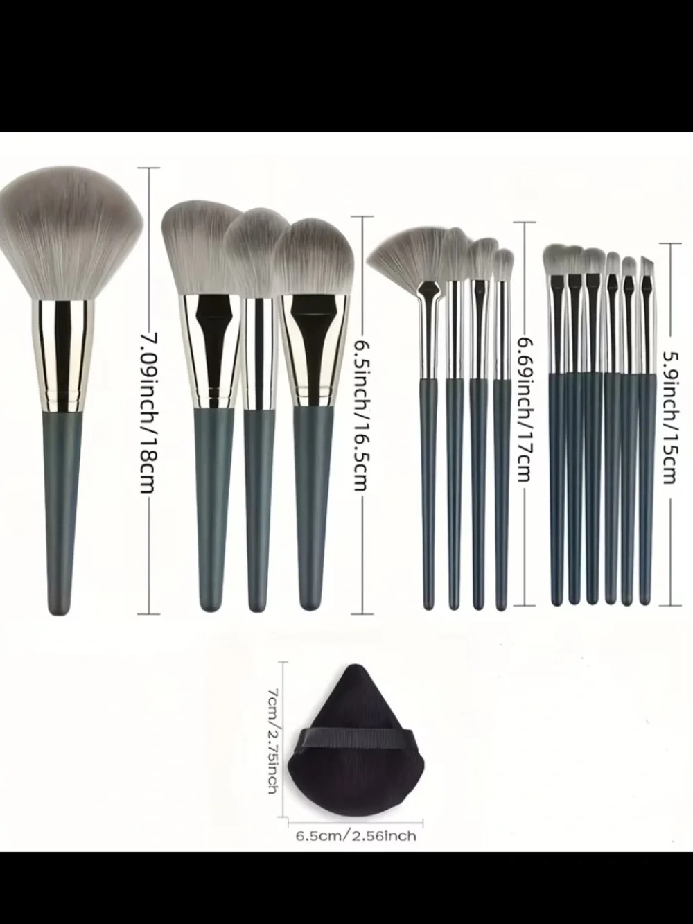 14 Piece NIP Green Makeup Brush Set with Powder Applicators